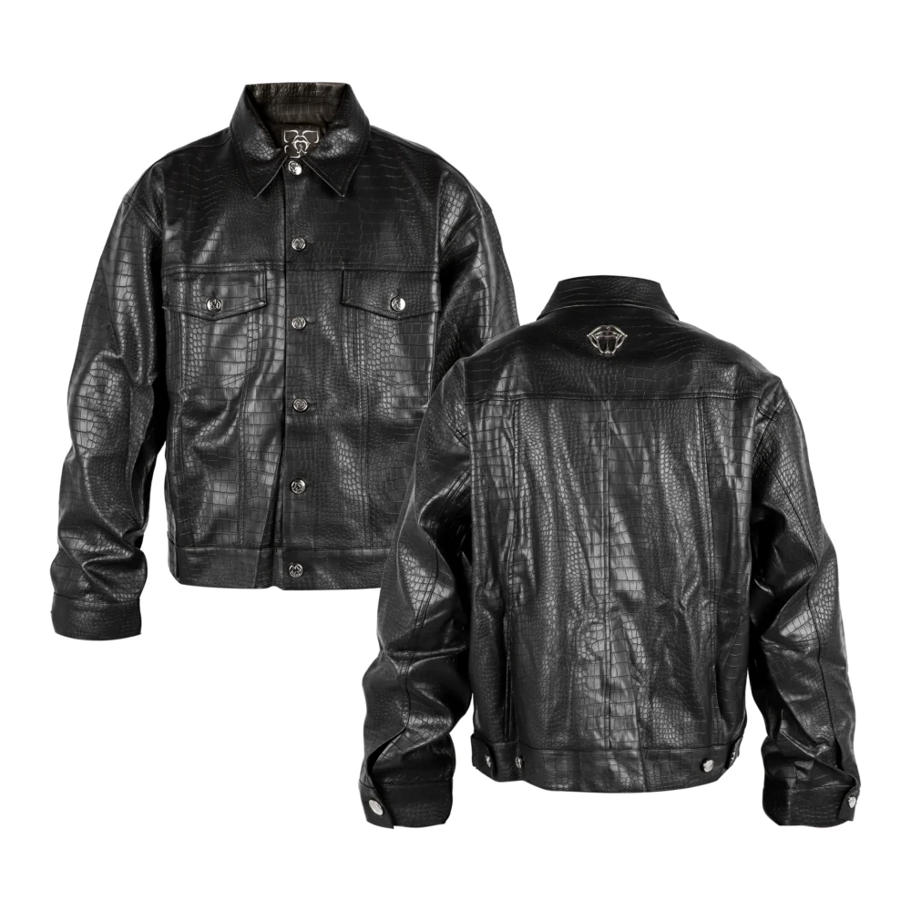 LILWET 24FW American lapel leather jacket Street casual imitation crocodile leather faux leather PU jacket - 图片 5